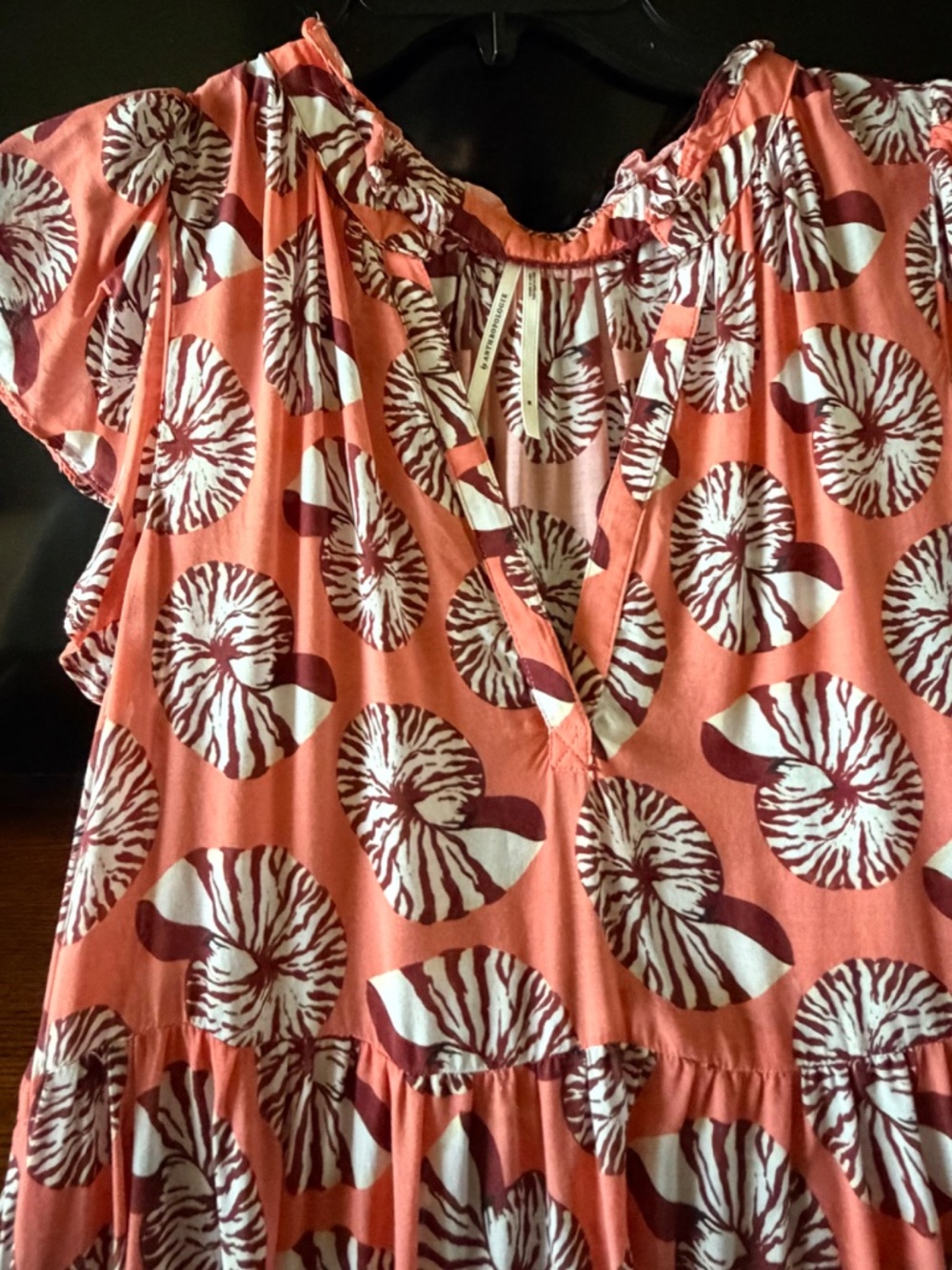 Anthropologie Tiered Mini Dress; Size M. Coral and White